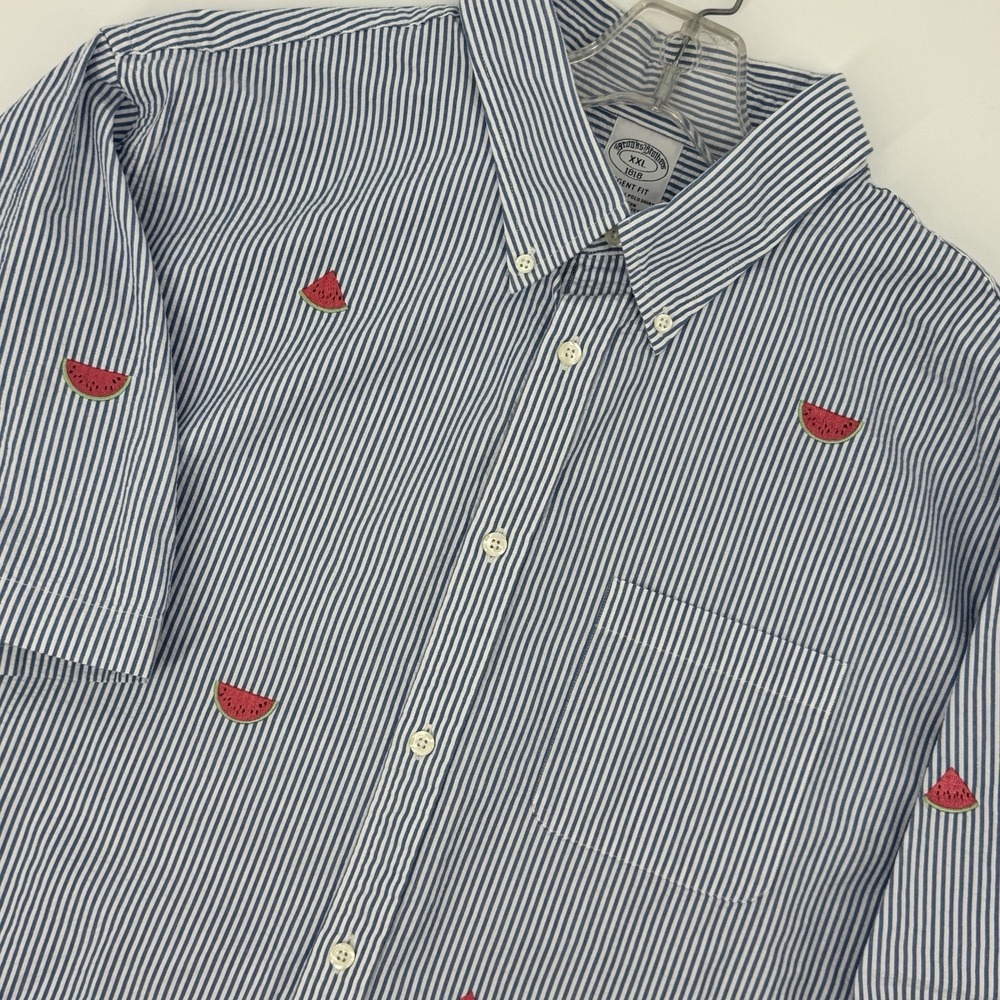 Brooks Brothers‎ Regent Fit XXL Blue Stripe Watermelon Embroidered Button Down